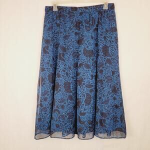 Loft blue floral sheer iridescent flare midi skirt size 12 fairy goth retro boho
